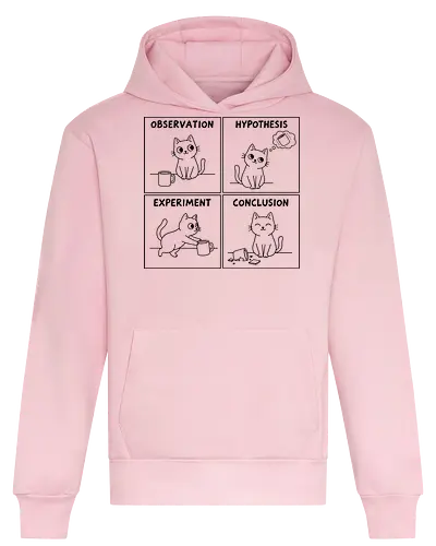 The Cat's Scientific Method: Knock It Off - Cat, scientific method, science humor, observation, hypothesis, experiment, conclusion, funny cat, scientist gift, teacher, chemistry, line art, feline, cat owner, pet humor, science apparel, cute cat, cup - Heavyweight Hoodie