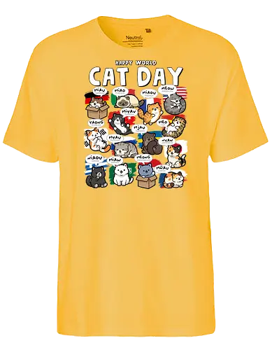 World Cat Day - cats, cat, cat christmas, cat dad, cat lady, cat lover, cat mom, cat owner, cats love, international, kitten, kitty, meow, translator - Fairtrade T-Shirt