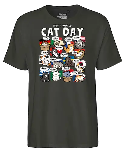World Cat Day - cats, cat, cat christmas, cat dad, cat lady, cat lover, cat mom, cat owner, cats love, international, kitten, kitty, meow, translator - Fairtrade T-Shirt