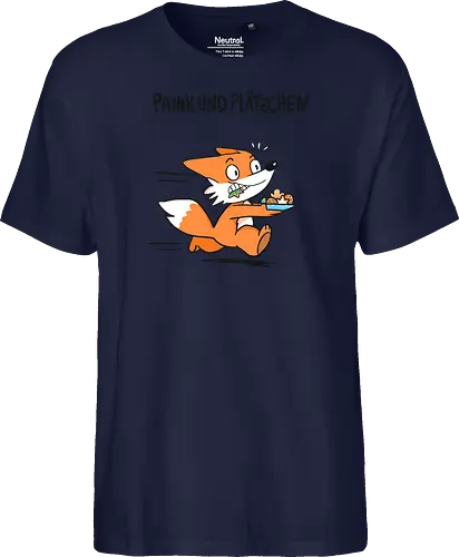 Panik und Plätzchen (schwarze Schrift) - Weihnachten, Xmas, Yule, Fuchs - Fairtrade T-Shirt