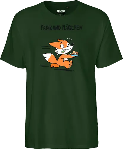 Panik und Plätzchen (schwarze Schrift) - Weihnachten, Xmas, Yule, Fuchs - Fairtrade T-Shirt