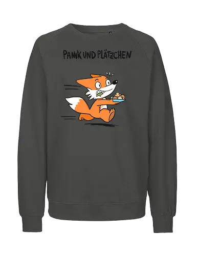 Panik und Plätzchen (schwarze Schrift) - Weihnachten, Xmas, Yule, Fuchs - Fairtrade Sweatshirt