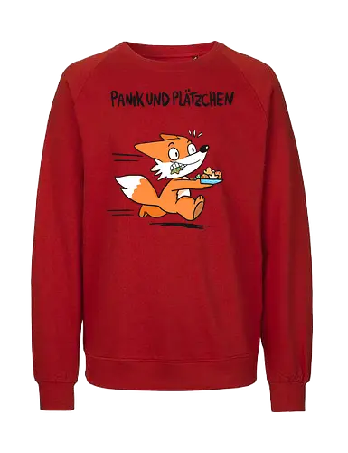 Panik und Plätzchen (schwarze Schrift) - Weihnachten, Xmas, Yule, Fuchs - Fairtrade Sweatshirt