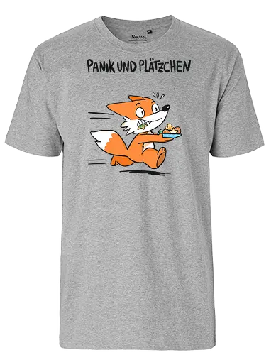 Panik und Plätzchen (schwarze Schrift) - Weihnachten, Xmas, Yule, Fuchs - Fairtrade T-Shirt