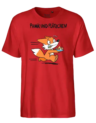Panik und Plätzchen (schwarze Schrift) - Weihnachten, Xmas, Yule, Fuchs - Fairtrade T-Shirt