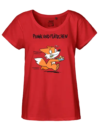 Panik und Plätzchen (schwarze Schrift) - Weihnachten, Xmas, Yule, Fuchs - Fairtrade Girl Shirt