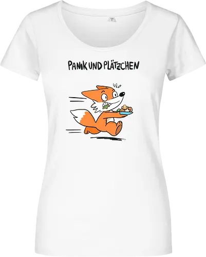 Panik und Plätzchen (schwarze Schrift) - Weihnachten, Xmas, Yule, Fuchs - Damen T-Shirt