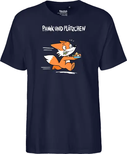 Panik und Plätzchen (weiße Schrift) - Weihnachten, Yule, Fuchs, Xmas - Fairtrade T-Shirt