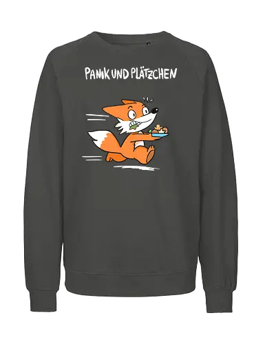 Panik und Plätzchen (weiße Schrift) - Weihnachten, Yule, Fuchs, Xmas - Fairtrade Sweatshirt