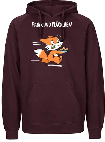 Panik und Plätzchen (weiße Schrift) - Weihnachten, Yule, Fuchs, Xmas - Fairtrade Hoodie