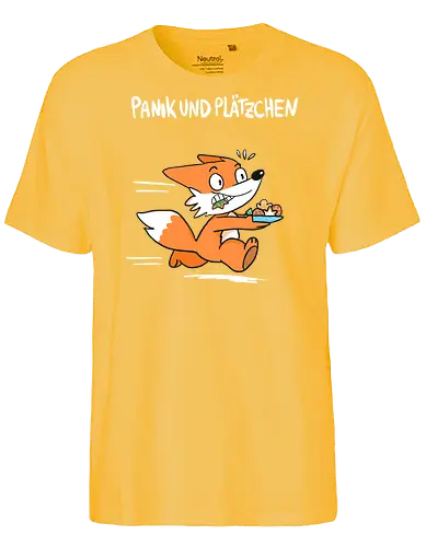 Panik und Plätzchen (weiße Schrift) - Weihnachten, Yule, Fuchs, Xmas - Fairtrade T-Shirt