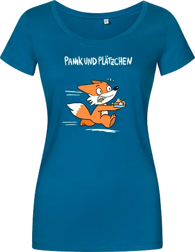 Panik und Plätzchen (weiße Schrift) - Weihnachten, Yule, Fuchs, Xmas - Damen T-Shirt