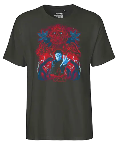 Strange Odd Realities - Strange, 80s, demogorgon, eleven, hawkins, lucas, mike, TV, pyschedelic, retro, stranger, trippy, upside down, vintage, will byers, stranger things movie, vecna, lucas sinclair, nancy wheeler - Fairtrade T-Shirt