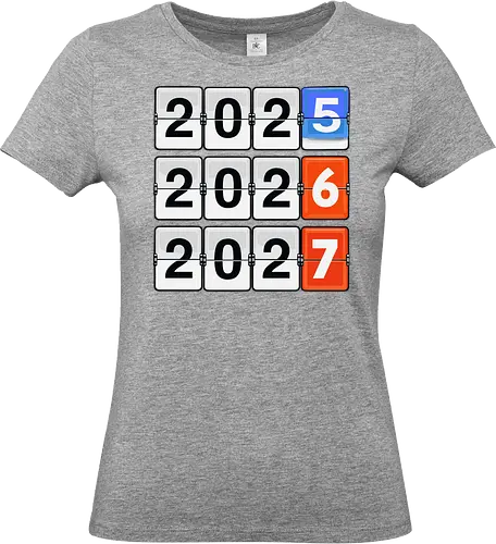 Retro Flip Clock Calendar - 2025 to 2027 Countdown - flip clock, retro calendar, 2025, 2026, 2027, mechanical clock, vintage display, countdown, New Year design, minimalist, typography art, time tracking, future years, analog style, aesthetic numbers, office decor, planner art - Standard T-Shirt (Frauen)