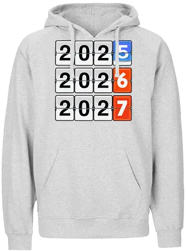 Retro Flip Clock Calendar - 2025 to 2027 Countdown - flip clock, retro calendar, 2025, 2026, 2027, mechanical clock, vintage display, countdown, New Year design, minimalist, typography art, time tracking, future years, analog style, aesthetic numbers, office decor, planner art - Fairtrade Hoodie