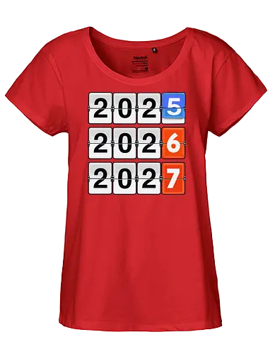 Retro Flip Clock Calendar - 2025 to 2027 Countdown - flip clock, retro calendar, 2025, 2026, 2027, mechanical clock, vintage display, countdown, New Year design, minimalist, typography art, time tracking, future years, analog style, aesthetic numbers, office decor, planner art - Fairtrade Girl Shirt