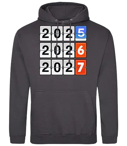 Retro Flip Clock Calendar - 2025 to 2027 Countdown - flip clock, retro calendar, 2025, 2026, 2027, mechanical clock, vintage display, countdown, New Year design, minimalist, typography art, time tracking, future years, analog style, aesthetic numbers, office decor, planner art - Standard Hoodie