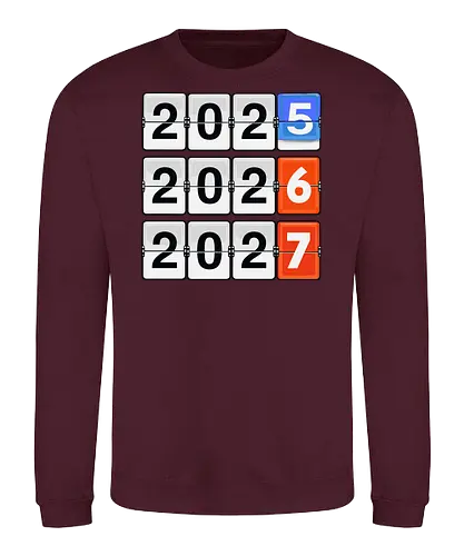 Retro Flip Clock Calendar - 2025 to 2027 Countdown - flip clock, retro calendar, 2025, 2026, 2027, mechanical clock, vintage display, countdown, New Year design, minimalist, typography art, time tracking, future years, analog style, aesthetic numbers, office decor, planner art - Sweatshirt