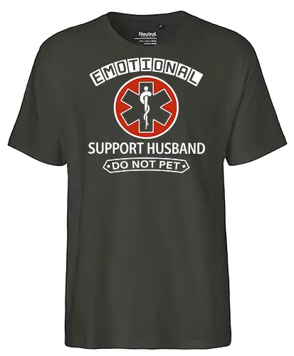 Emotional Support Husband - Do Not Pet Funny EMS Parody - emotional support husband, funny husband gift, do not pet, marriage humor, sarcastic shirt, service dog parody, medical star of life, anniversary gift for him, funny spouse apparel, husband appreciation, witty graphic, gag gift for men, emotional support human, relationship humor, bold typography - Fairtrade T-Shirt