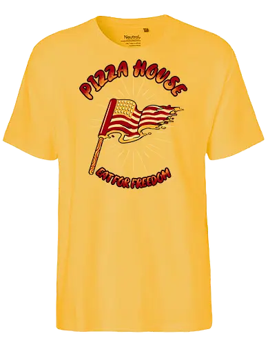pizza house - pizza, burger, food, cool, funny, vintage, cartoon, logo, classic, flag, nation, voted, friendship - Fairtrade T-Shirt