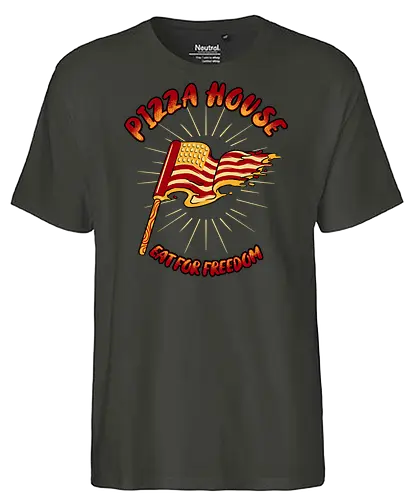 pizza house - pizza, burger, food, cool, funny, vintage, cartoon, logo, classic, flag, nation, voted, friendship - Fairtrade T-Shirt