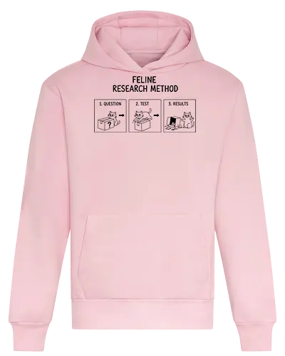 Feline Research Method - feline research method, cat science, funny cat box, scientific method parody, cat lover gift, minimalist line art, kitty logic, box experiment, researcher humor, science teacher gift, pet owner apparel, cute cat comic, feline physics, cardboard box cat - Heavyweight Hoodie