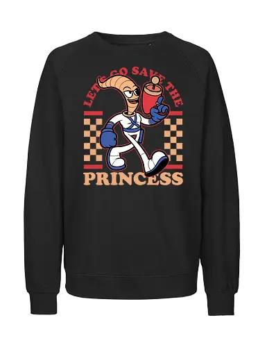 Game Mascot Worm - Video Games, Video Game, Game, Games, Gamer, Mascot, Retro, Vintage, Retro Vintage, Retro Gamer, Retro Cartoon, Fantasy, Adventure, Earthworm, Worm, Princess, Evil, Villain - Fairtrade Sweatshirt