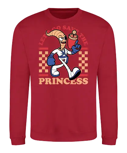 Game Mascot Worm - Video Games, Video Game, Game, Games, Gamer, Mascot, Retro, Vintage, Retro Vintage, Retro Gamer, Retro Cartoon, Fantasy, Adventure, Earthworm, Worm, Princess, Evil, Villain - Sweatshirt