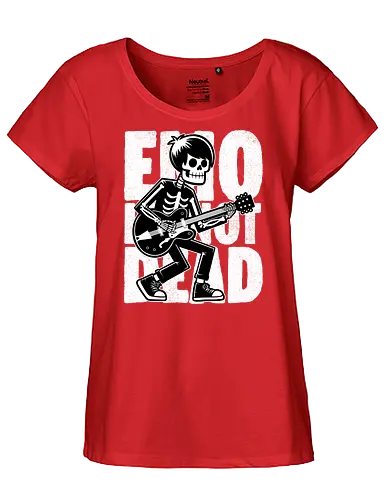 Emo Is Not Dead - Skull, Skeleton, Musical, Music, Musician, Emo, Emotion, Rock, Rock And Roll, Punk, Gothic, Goth, Retro Vintage, Vintage, Show, Guitar, Festival, Dead - Fairtrade Girl Shirt