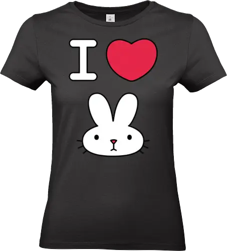 I Love Bunny – Cute Minimal Rabbit Illustration - bunny, rabbit, cute, kawaii, love, heart, minimal, cartoon, animal, white bunny, black background, adorable, simple design, vector style, kids art, sticker design, nursery art - Standard T-Shirt (Frauen)