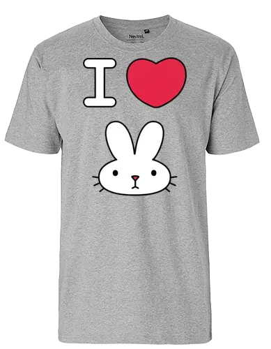 I Love Bunny – Cute Minimal Rabbit Illustration - bunny, rabbit, cute, kawaii, love, heart, minimal, cartoon, animal, white bunny, black background, adorable, simple design, vector style, kids art, sticker design, nursery art - Fairtrade T-Shirt