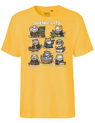 Science Cats - cat, animal, biology, cats, chemist, chemistry, kitten, kitty, physics, pun, science, science cat, scientist, scientist gift, teacher - Fairtrade T-Shirt