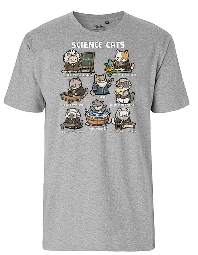 Science Cats - cat, animal, biology, cats, chemist, chemistry, kitten, kitty, physics, pun, science, science cat, scientist, scientist gift, teacher - Fairtrade T-Shirt