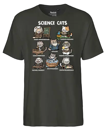 Science Cats - cat, animal, biology, cats, chemist, chemistry, kitten, kitty, physics, pun, science, science cat, scientist, scientist gift, teacher - Fairtrade T-Shirt