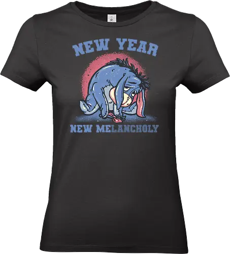 New Year New Melancholy - Fictional, character, funny, humor, New Year, animal, cartoons, donkey, animated - Standard T-Shirt (Frauen)