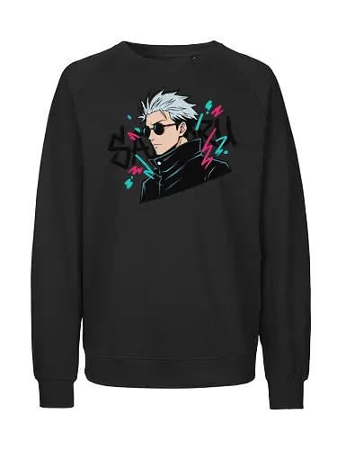 90s Retro Graffiti Anime - Satoru Gojo, Jujutsu, anime streetwear, 90s retro style, graffiti anime art, Gojo Satoru shirt, JJK merch, strongest sorcerer, urban anime apparel, vaporwave anime, manga graphic tee, Japanese pop culture, white hair anime boy, neon anime design, geek fashion - Fairtrade Sweatshirt