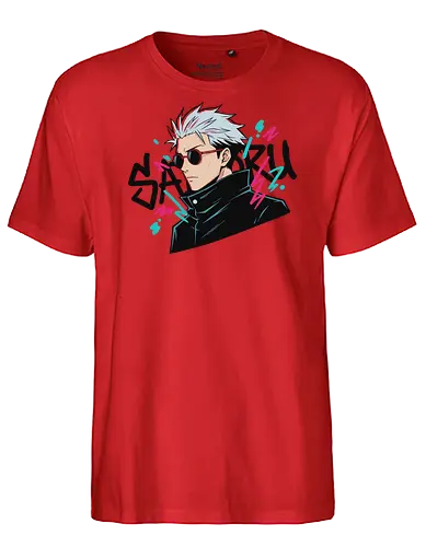 90s Retro Graffiti Anime - Satoru Gojo, Jujutsu, anime streetwear, 90s retro style, graffiti anime art, Gojo Satoru shirt, JJK merch, strongest sorcerer, urban anime apparel, vaporwave anime, manga graphic tee, Japanese pop culture, white hair anime boy, neon anime design, geek fashion - Fairtrade T-Shirt