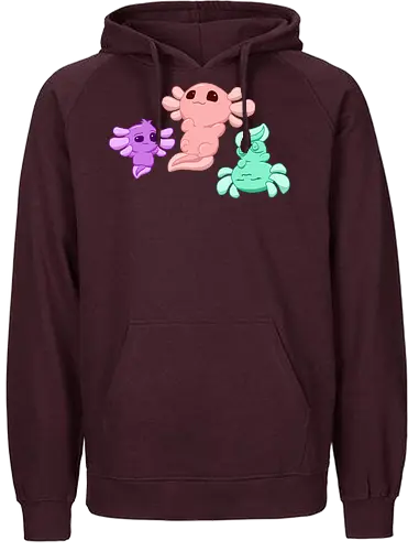 Drei Axolotl - Axolotl, Axl, cute, Cartoon, comic, Tier, Wasser, Water, rosa, lila, violet, türkis, grün - Fairtrade Hoodie