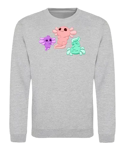 Drei Axolotl - Axolotl, Axl, cute, Cartoon, comic, Tier, Wasser, Water, rosa, lila, violet, türkis, grün - Sweatshirt