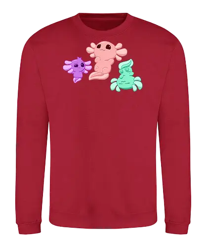 Drei Axolotl - Axolotl, Axl, cute, Cartoon, comic, Tier, Wasser, Water, rosa, lila, violet, türkis, grün - Sweatshirt