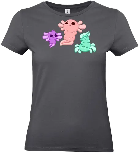 Drei Axolotl - Axolotl, Axl, cute, Cartoon, comic, Tier, Wasser, Water, rosa, lila, violet, türkis, grün - Standard T-Shirt (Frauen)