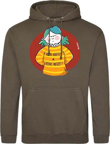 Kein Kaffee, keine Witze!  - Ringelpullisprüche, Kaffee, Ringeldinger, streifenweise, Spruch, Weisheit, Motivation, Ringelpulli, SprücheShirt, Cartoon Illustration, Statement, Handgezeichnet, Humor, Selbstironie, Streifenpulli, Spruchshirt, deutsch - Standard Hoodie