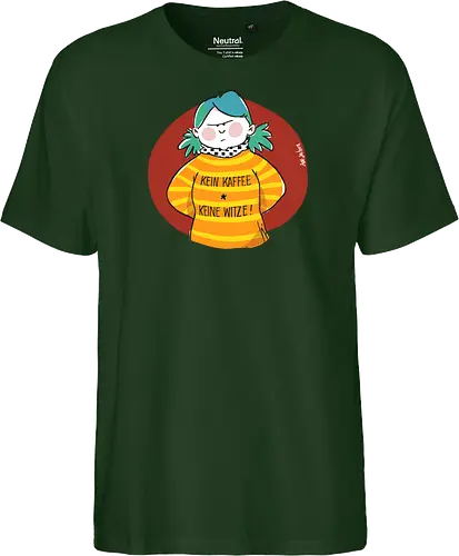 Kein Kaffee, keine Witze!  - Ringelpullisprüche, Kaffee, Ringeldinger, streifenweise, Spruch, Weisheit, Motivation, Ringelpulli, SprücheShirt, Cartoon Illustration, Statement, Handgezeichnet, Humor, Selbstironie, Streifenpulli, Spruchshirt, deutsch - Fairtrade T-Shirt
