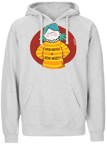 Kein Kaffee, keine Witze!  - Ringelpullisprüche, Kaffee, Ringeldinger, streifenweise, Spruch, Weisheit, Motivation, Ringelpulli, SprücheShirt, Cartoon Illustration, Statement, Handgezeichnet, Humor, Selbstironie, Streifenpulli, Spruchshirt, deutsch - Fairtrade Hoodie