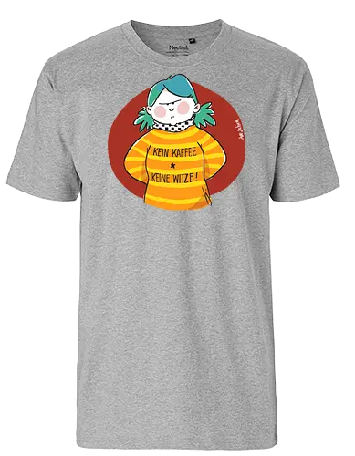 Kein Kaffee, keine Witze!  - Ringelpullisprüche, Kaffee, Ringeldinger, streifenweise, Spruch, Weisheit, Motivation, Ringelpulli, SprücheShirt, Cartoon Illustration, Statement, Handgezeichnet, Humor, Selbstironie, Streifenpulli, Spruchshirt, deutsch - Fairtrade T-Shirt