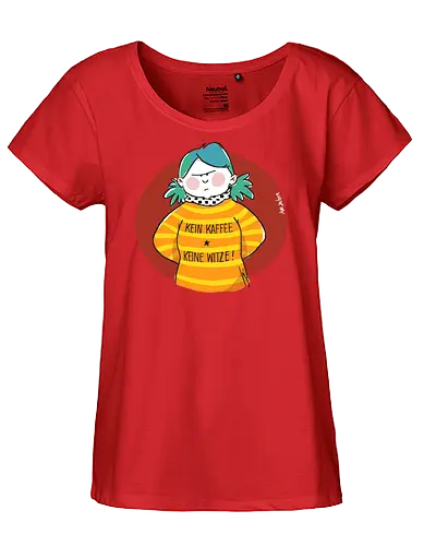 Kein Kaffee, keine Witze!  - Ringelpullisprüche, Kaffee, Ringeldinger, streifenweise, Spruch, Weisheit, Motivation, Ringelpulli, SprücheShirt, Cartoon Illustration, Statement, Handgezeichnet, Humor, Selbstironie, Streifenpulli, Spruchshirt, deutsch - Fairtrade Girl Shirt