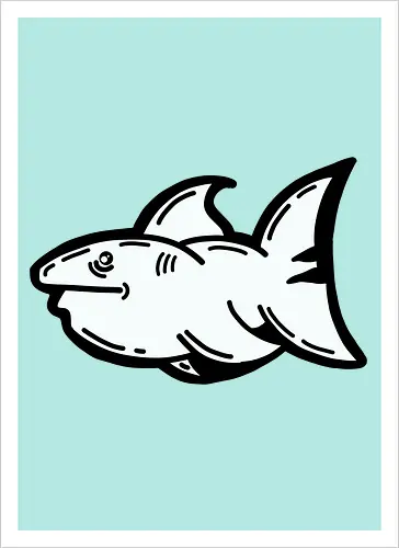 Hi the shark - Hai, fisch, shark, black, schwarz, grafik, weiß, fun, comic - Kunstdruck