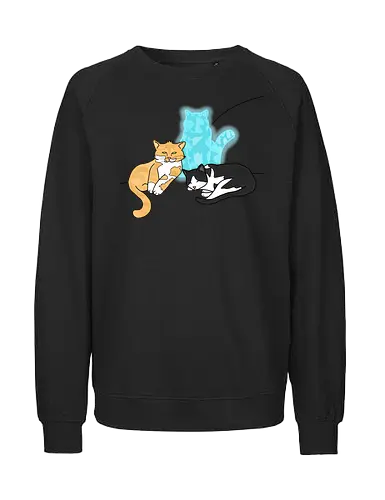 Drei Katzen - Katze, Cat, Tier, Haustier, pet, süß, cute, Comic, Cartoon, schwarz, weiß, schlaf, sleep, müde, tired, orange, fuchs, RIP - Fairtrade Sweatshirt