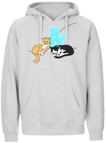 Drei Katzen - Katze, Cat, Tier, Haustier, pet, süß, cute, Comic, Cartoon, schwarz, weiß, schlaf, sleep, müde, tired, orange, fuchs, RIP - Fairtrade Hoodie