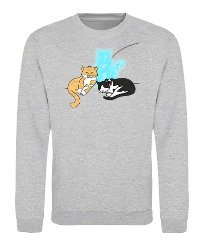 Drei Katzen - Katze, Cat, Tier, Haustier, pet, süß, cute, Comic, Cartoon, schwarz, weiß, schlaf, sleep, müde, tired, orange, fuchs, RIP - Sweatshirt